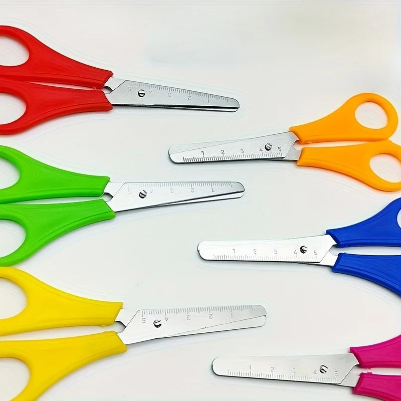 10Pcs Random Color Kids Safety Scissors Stainless Steel Blunt Tip Student Craft Scissors Portable School Office Paper Cutting Qme