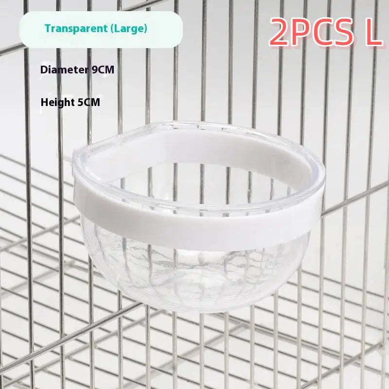 Cage Convenient Hanging Seed Water Feeder Parrots Bird Feeding Bowl Qme 2PCS White L