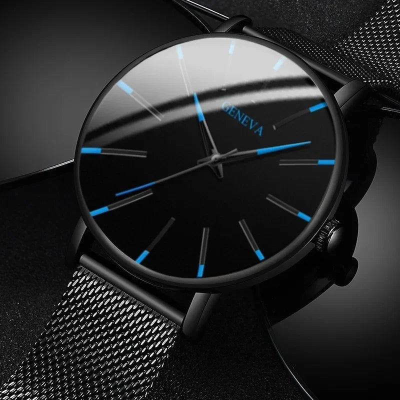 Men's Watch Blue Needle Mesh Strap Watch Geneva Fashion Business Men's Watch Watch Qme