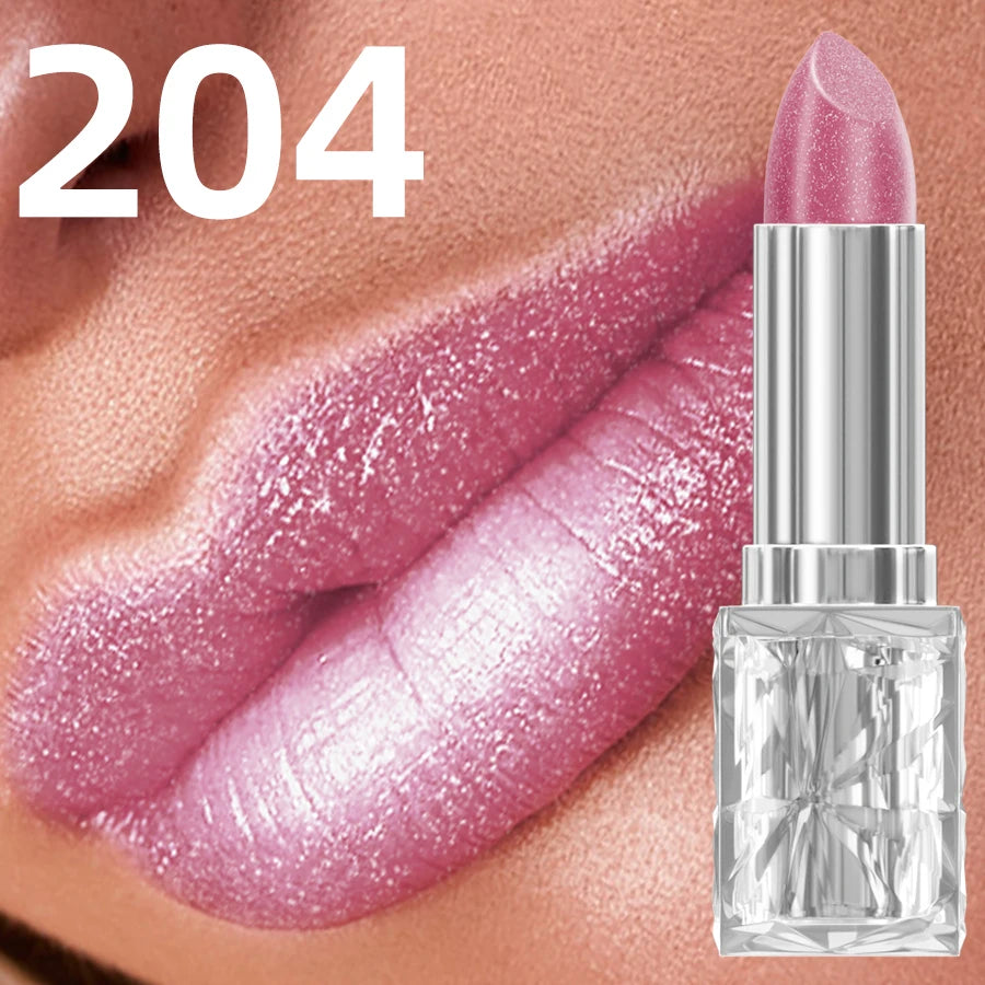 7 Colors Sparkling Metallic Finish Lipstick Hydrating Red Pink Qme 204