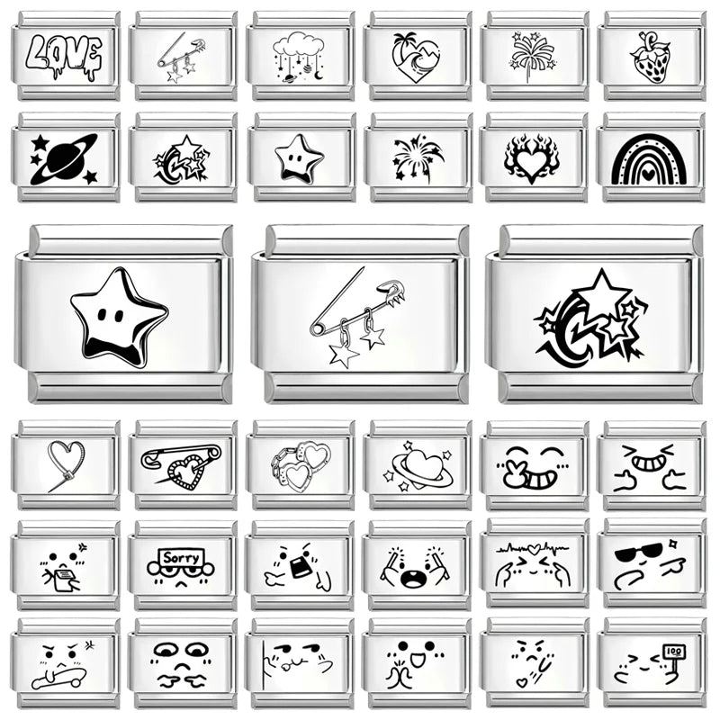 New 1pc Original Stars Pin Cloud Moon Planet Personality Italian Charm Links Fit 9mm Bracelet Stainless Steel Jewelry Making DIY Qme