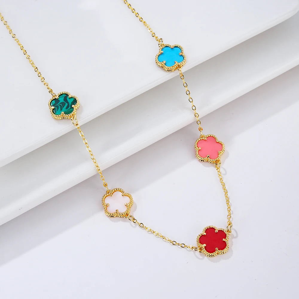 INS Selling Women Five Leaf Clover Necklace Fashion Geometric Sweet