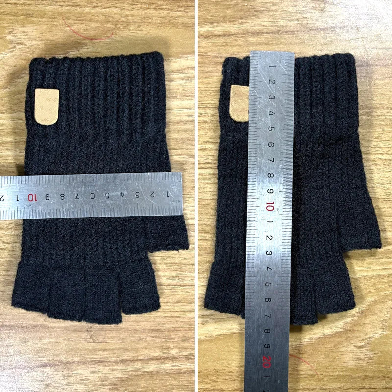 Black Winter Thick Elastic Knitted Gloves Warm Writting Office Cycling Fingerless Glove for Men Women Touchscreen Work Gloves Qme