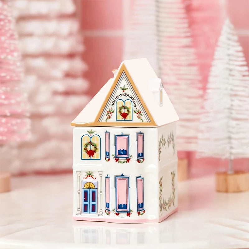 Holiday Village Spice House Set, Mini Christmas Gingerbread Houses Jars, Festive Decor Kitchen Countertop Christmas Candle Qme B