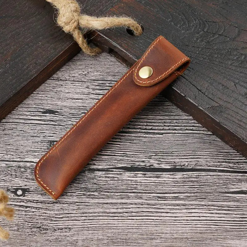 PU Leather Pen Holder Brass Snap Closure Fine Stitching Slim Pencil Qme A2