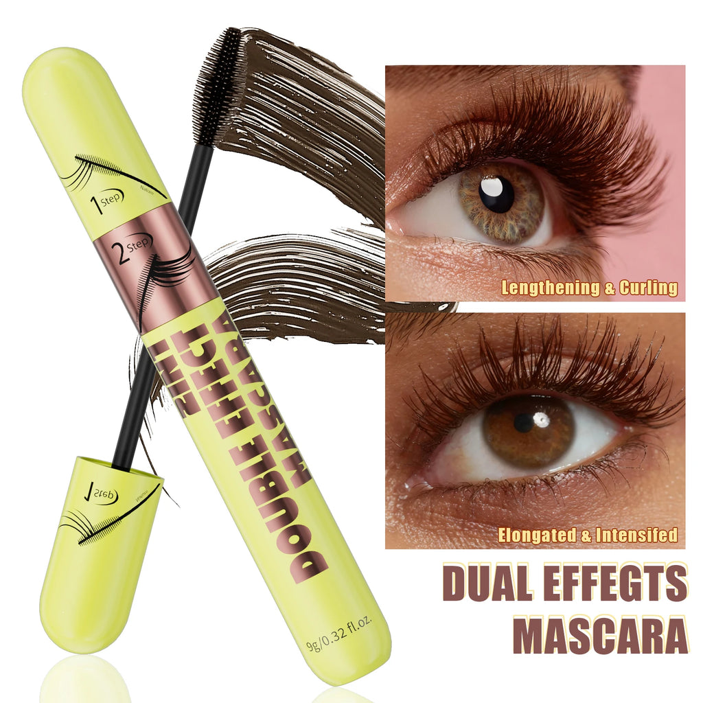 [Dual Brush Heads Brown Mascara] Waterproof Brown Mascara with Dual Brush Heads - Smudge-Proof, Clump-Free for Longer Qme