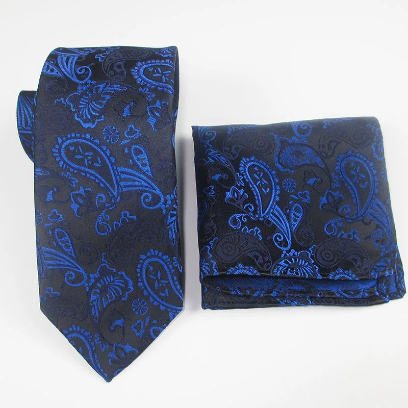 Men's Tie Pocket Square Paisley Flower Dots Hankerchief Narrow Thin Qme