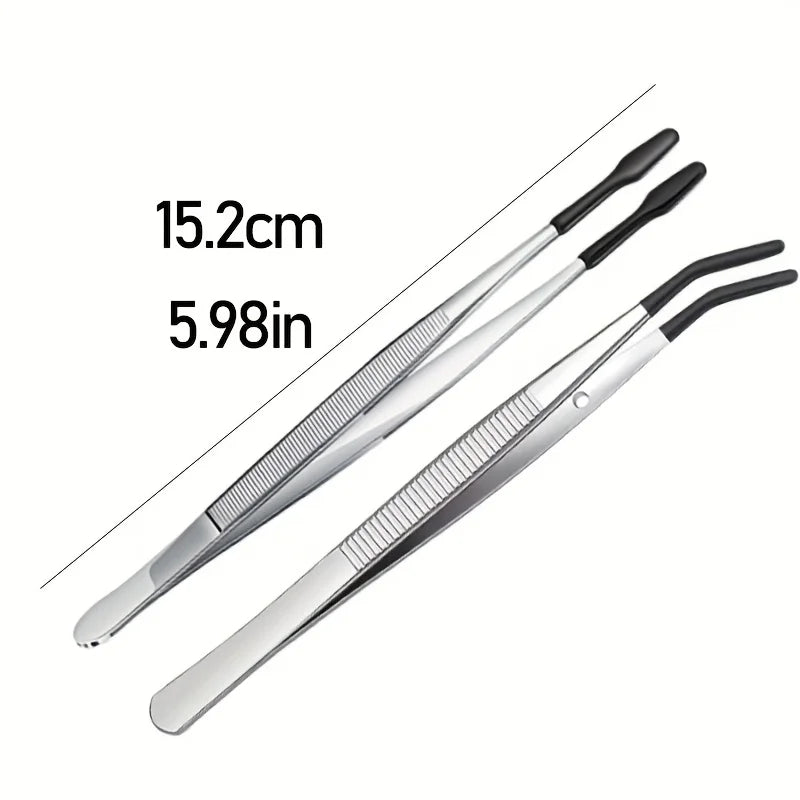 Stainless Steel Reptile Feeding Tongs Rubber Tip 10 6 Flat Curved Qme