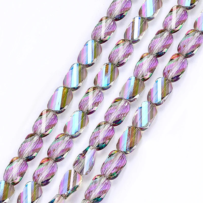 2 Sizes Faceted Glass Twisted Beads AB Color Craft Loose Spacer Beads for DIY Jewelry Bracelet Necklace Earring Making Crafting Qme Color 9 6x8mm-70pcs