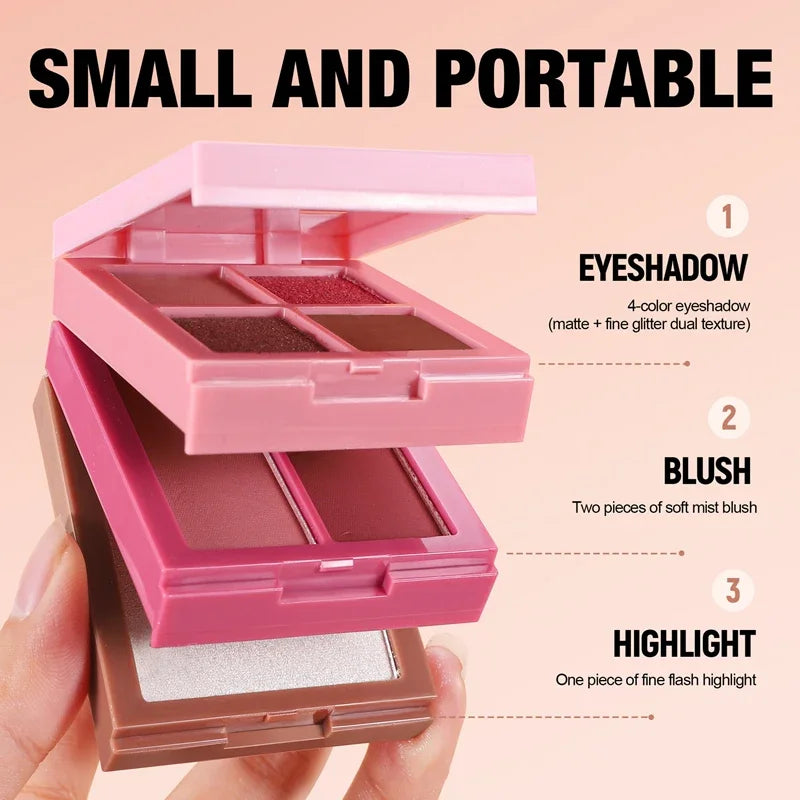 Multifunctional Palette Matte Highlighter Blush Palette Long-Lasting Blush Eyeshadow Face Cosmetics Makeup Palette Female Qme