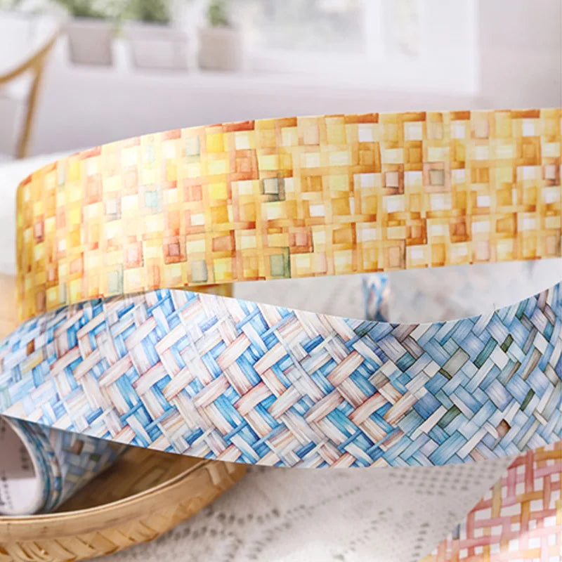 1 Roll Washi Tape Colorful Imitation Woven Pattern Landscape Tape Collage Material DIY Greeting Cards Cup Photo Frame Decoration Qme