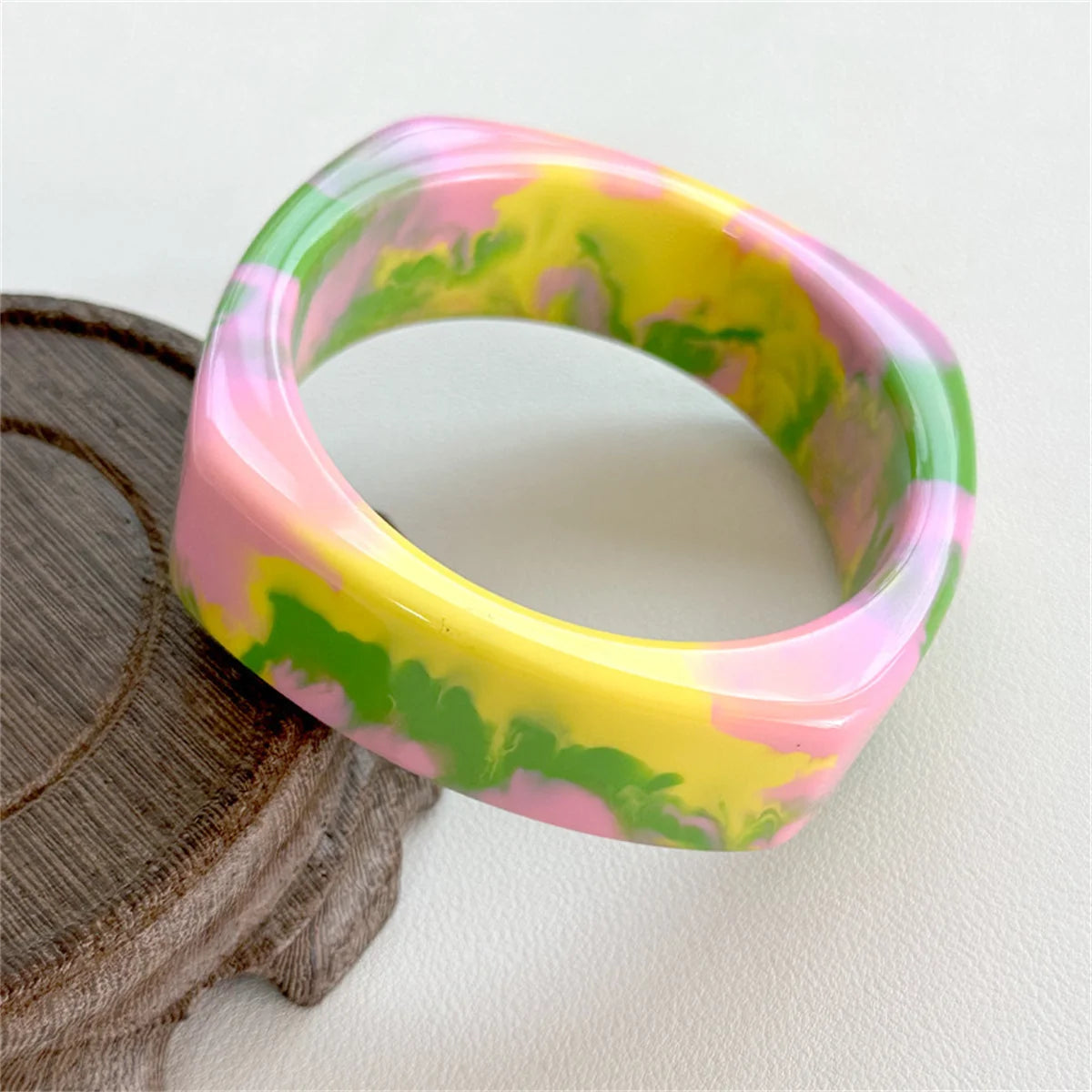 Ins Exaggerated Colorful Geometric Texture Round Square Wide Thick Resin Hip Hop Bracelet for Women Girls Jewelry Bracelet Girl Qme lvhuang 66mm