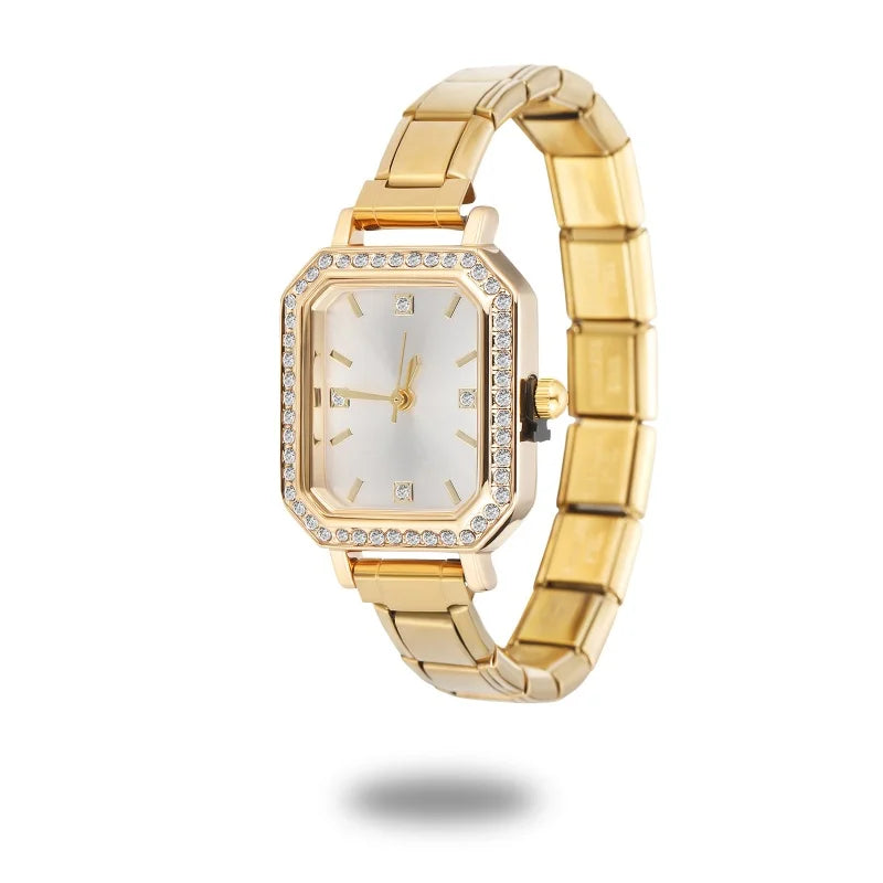 2026 Golden Round Watch Gift Watch Men Women 9MM Width Italian Elastic Charm Stainless Watch Header Linker Bracelets Jewelry DIY Qme S 8