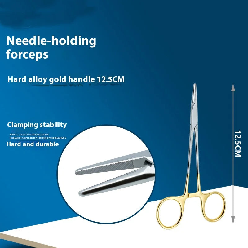 Medical Stainless Steel Needle Holding Forceps Gold Handle Thick Head Qme g