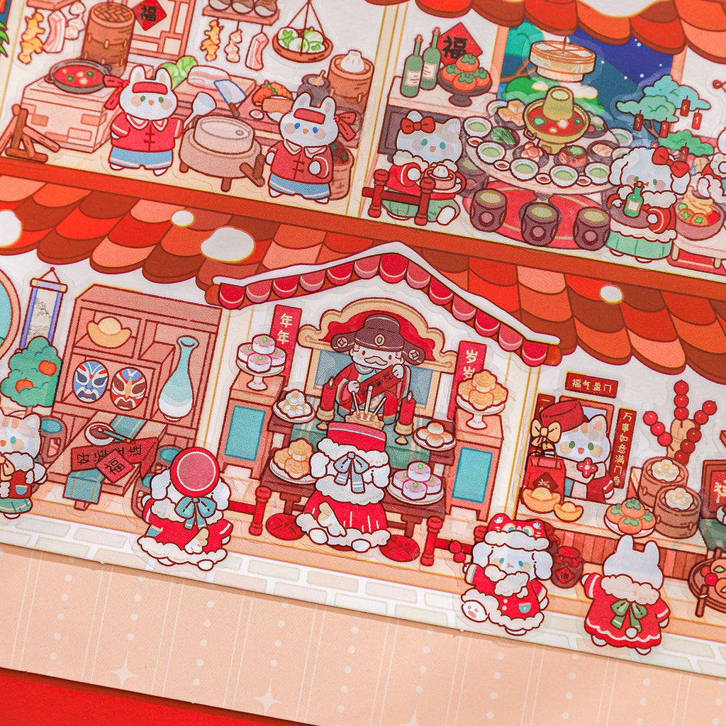 3 Sheets/Bag Zoo New Year Theme Miniature Scene Stickers, PET+White Card 2.5D Stress Relief Game Stickers for DIY Craft Qme