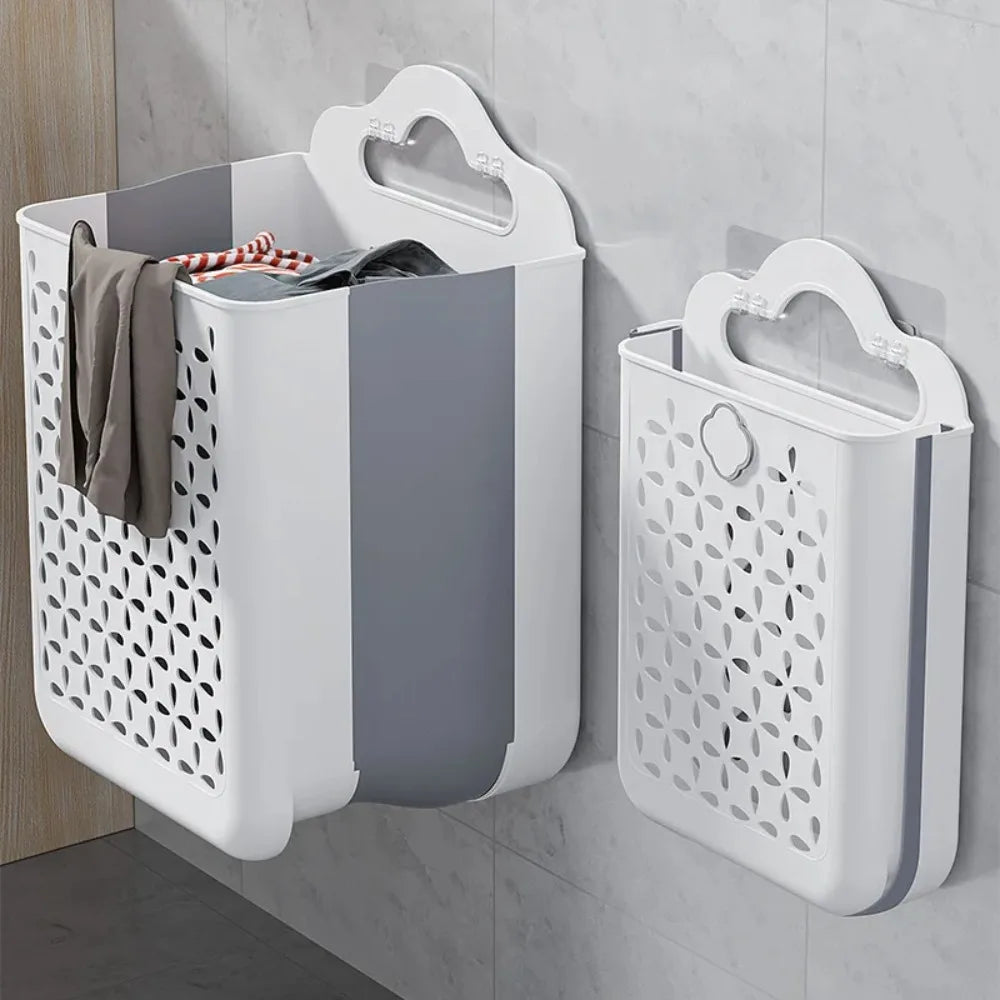 Large Capaci Folding Bathroom Laundry Basket Non perforated Wall-mounted Clothe Storage Baskets Bathroom Dirty Clothe Organizer Qme
