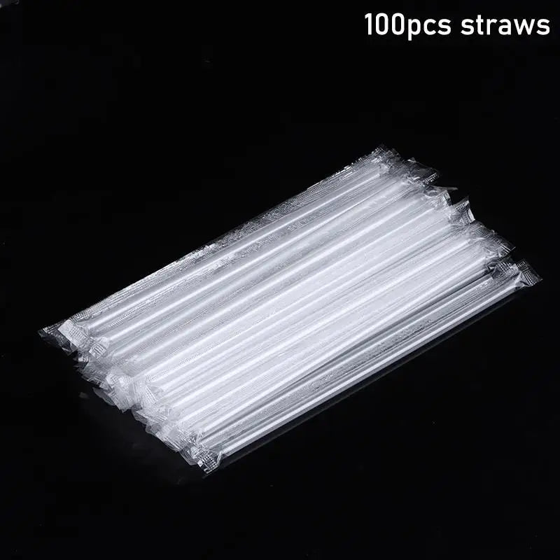 Disposable Clear Plastic Cups Lid 100 Straws Fruit Juice Milk Tea Qme 100Pcs Straw