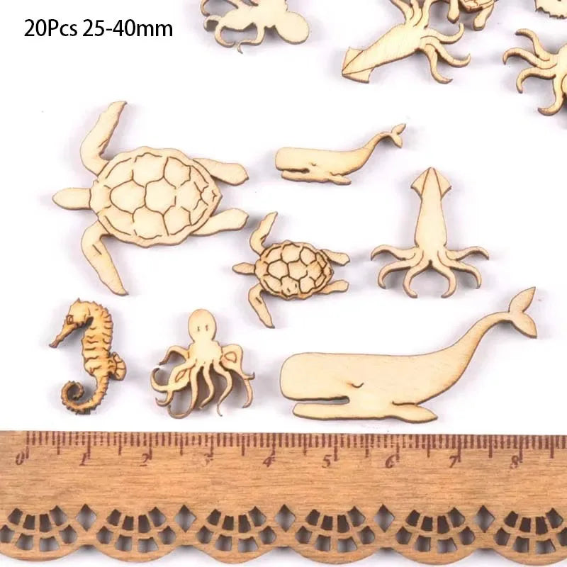 20Pcs 25-40mm Sea Turtle/horse/whale Wood DIY Crafts Home Decoration Handicraft Wooden Handmade Embellishments Arts m1938 Qme