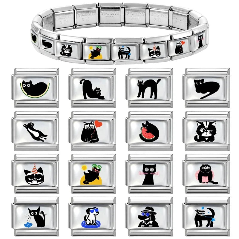 Fashion Cat Watermelon Dog Sunglasses Charm Bracelet Fit 9mm Bracelet Stainless Steel Italian Links Making DIY Jewelry Wholesale Qme