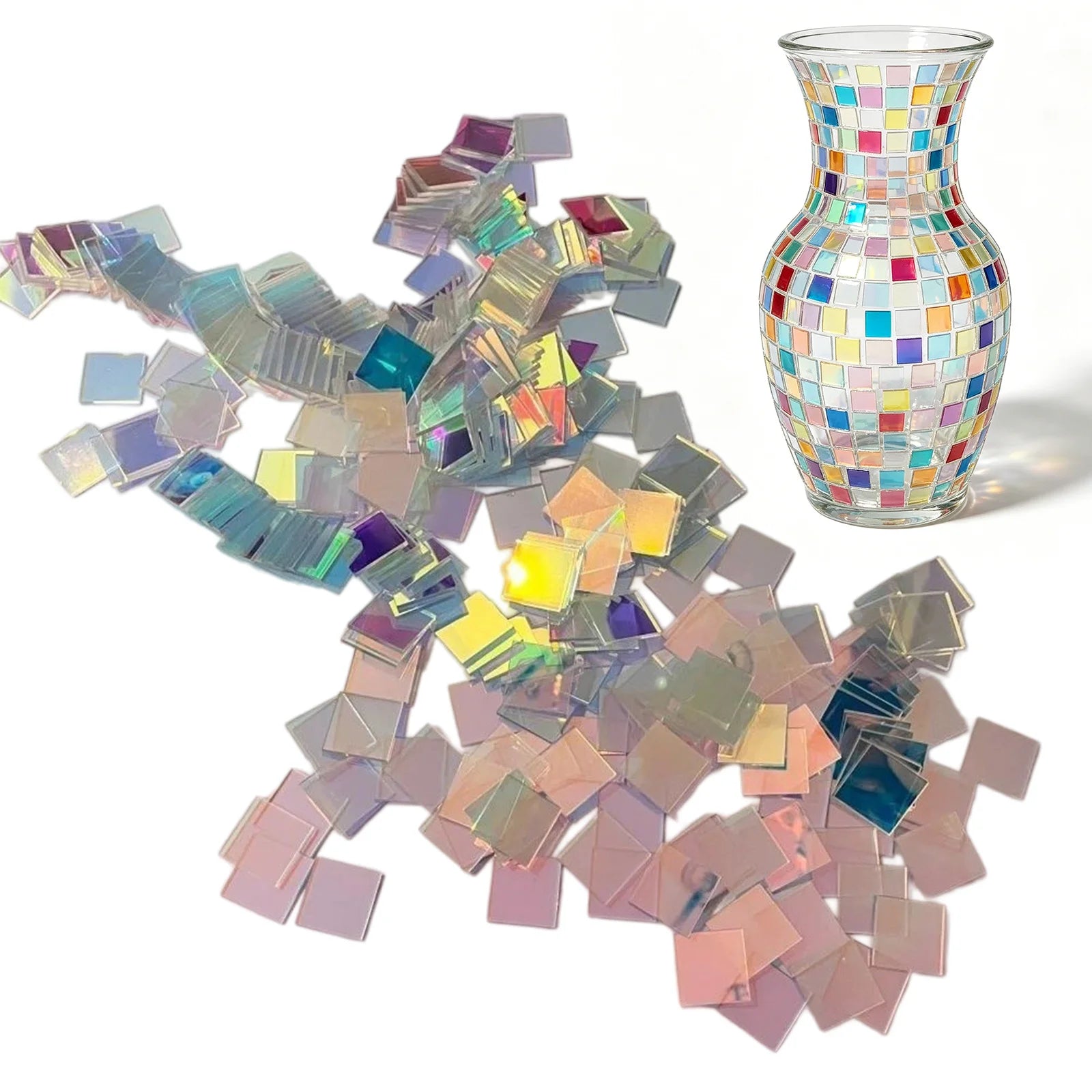 Iridescent Mosaic Tiles Lightweight & Portable Double-Sided Holo Plexiglass Tiles for Picture Frames Home Decor Art Supplies Qme