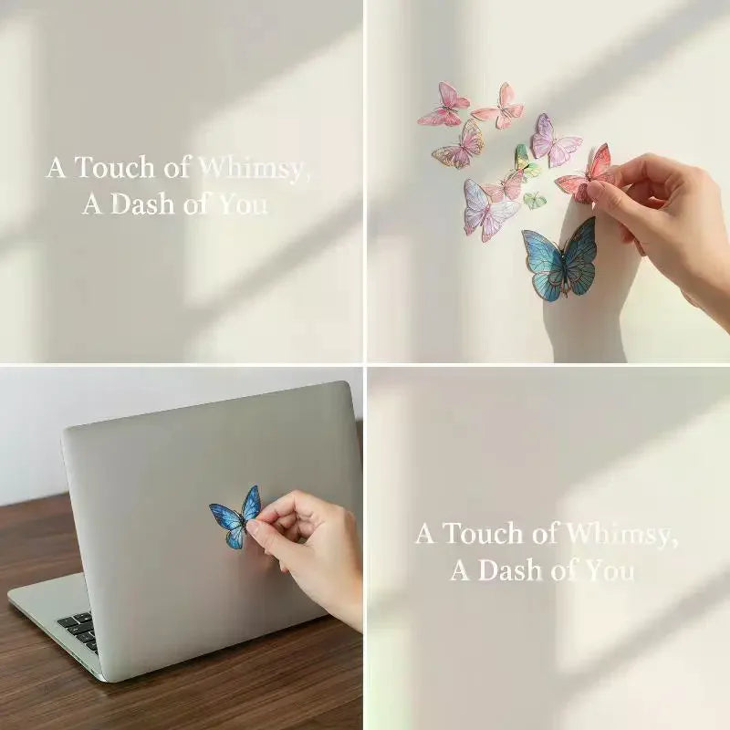 3D Hollow Colorful Butterfly Wall Stickers PET Waterproof Decorative Qme