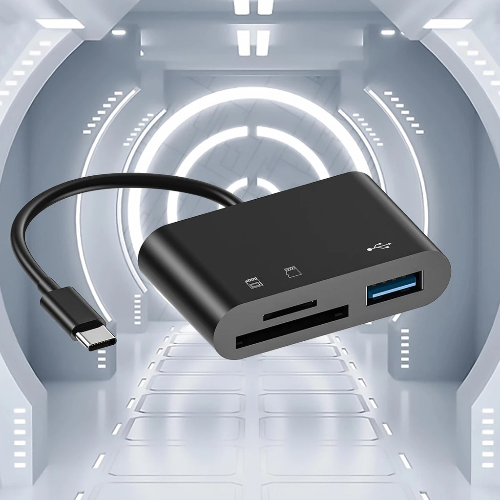 3-in-1 Multifunctional Type-c Card Reader Suitable Computer Mobile Qme black