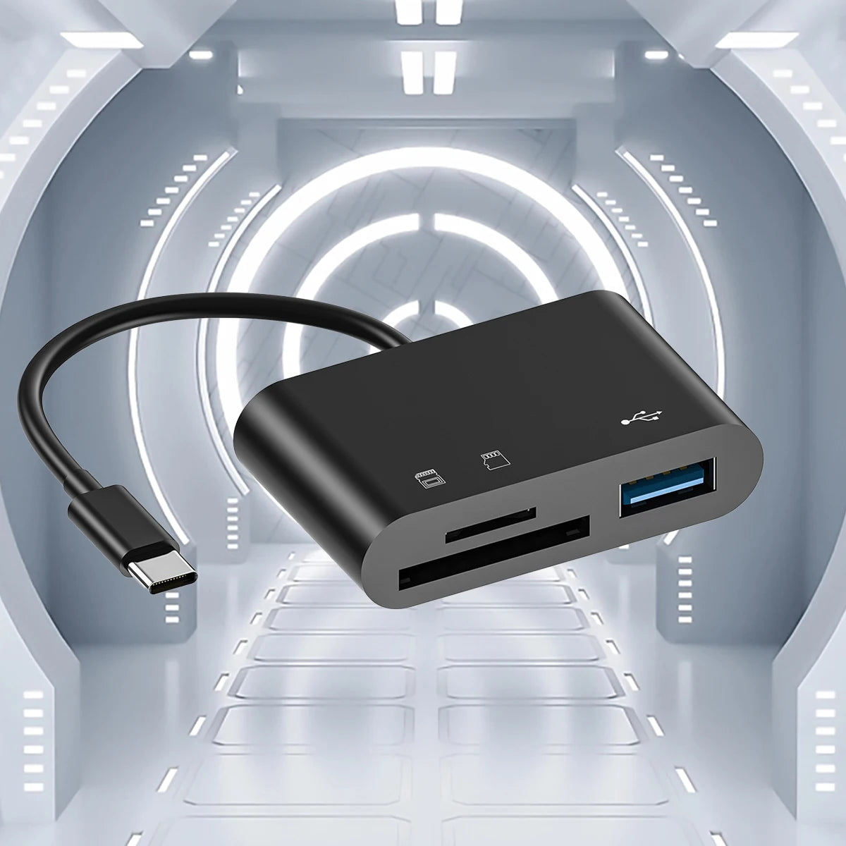 3-in-1 Multifunctional Type-c Card Reader Suitable Computer Mobile Qme black