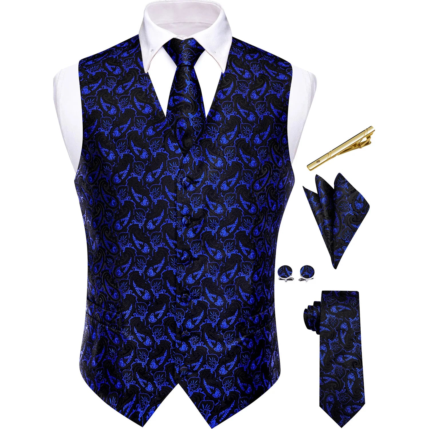 Men's Formal Suit Vest & Tie Set Paisley Floral Style, Premium Waistcoat and Necktie Combo for Weddings, Business Occasions Qme MJTZ9031-DPTLJ01 S
