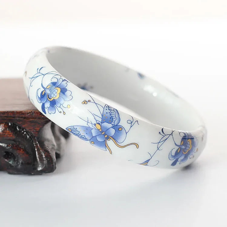 Chinese Antique Blue and White Porcelain Bangle Classic Ethnic Jingdezhen Ceramic Crafts Collection Jewelry Gifts Collection Qme 10-thick-1.7cm 58-60mm