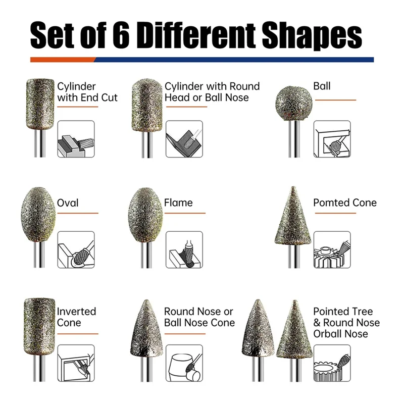 A02F-Grinder Diamond Grinding Bits For Dremel-Tool, 20Pcs, 1/8" Shank, 120-Grit, Rotary Tool Accessories For Stone Glass Resin Qme