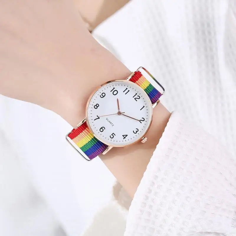 Fashion Gay Hot New Watch Rainbow Color Ultra-thin Canvas Strap 12 Digital Pointer Classic Simple Casual Student Men's Watches Qme