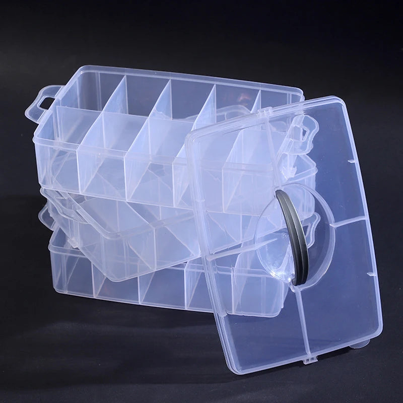 Adjustable Dividers 30 Grids 3 Layer Stackable Clear Plastic Jewelry Qme