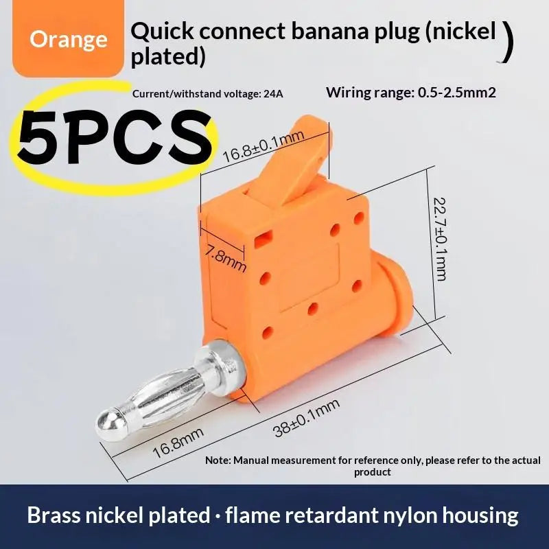 1 24A Current Quick Wire Connector Solderless Banana Plug Audio Qme Orange 5PCS