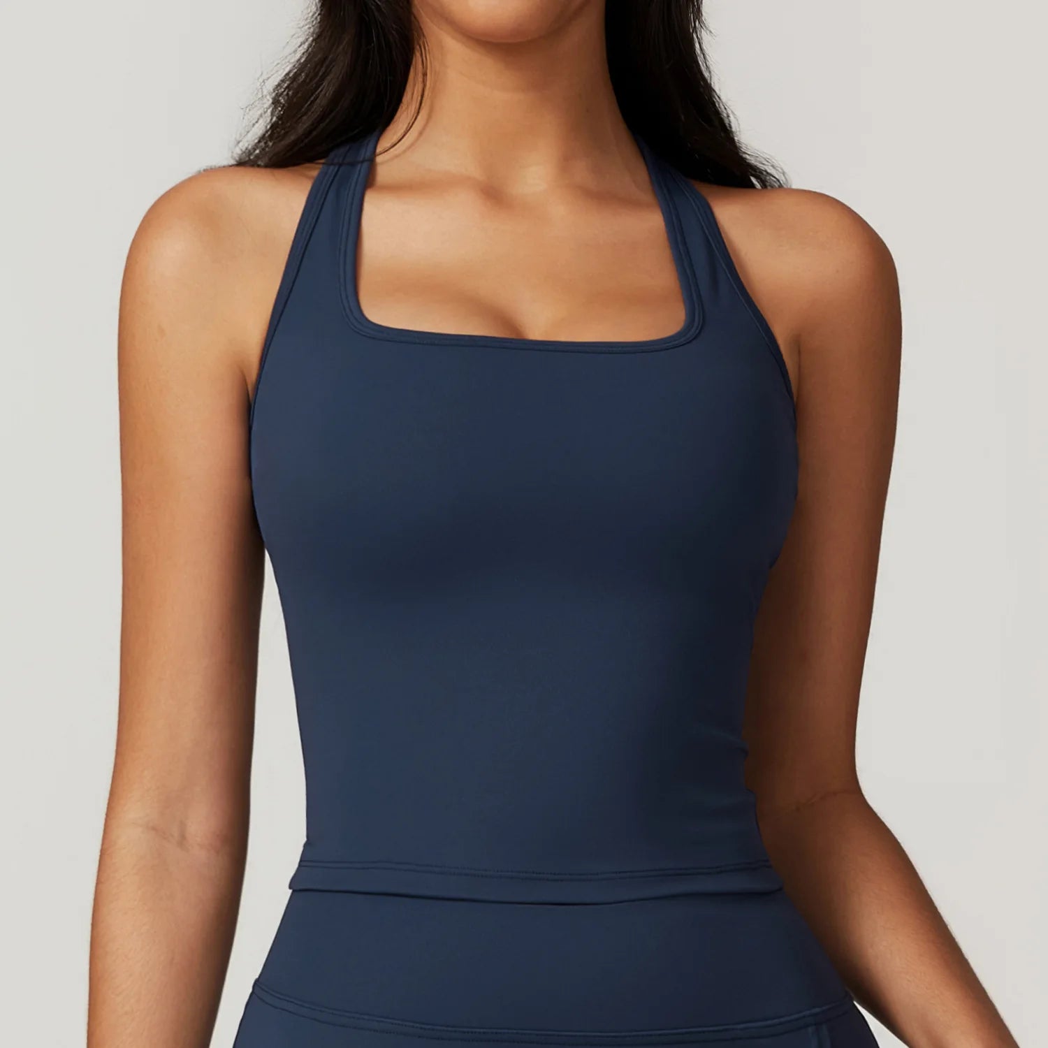 A Yoga Vest Seamless Running Top Tank Top Short Sleeve I-shape Backless Gym Workout Top Solid Color Nylon Fitness Top Qme badge blue S