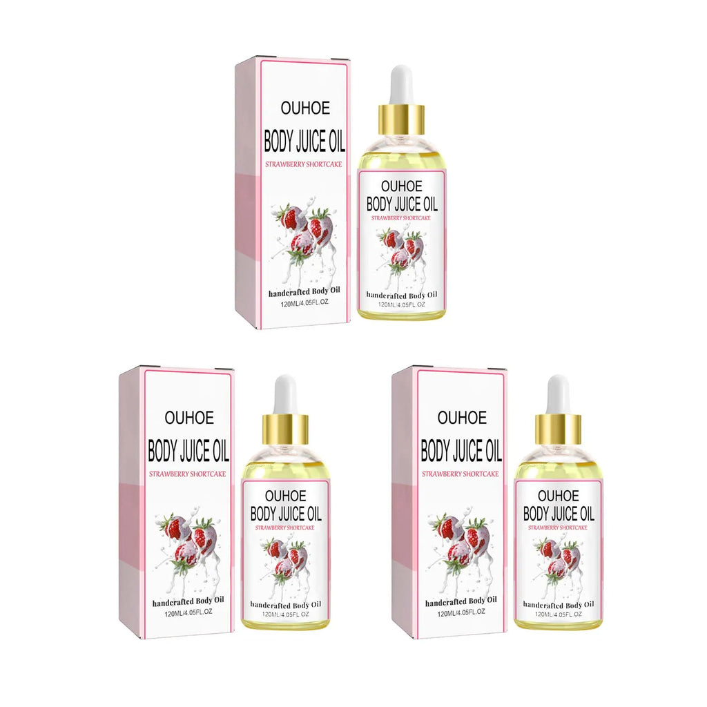 Strawberry Body Juice Oil Fragrance Moisturizing Relieve Dry Care Lighten Spots Firm Smooth Skin Relaxing Massage Essential Oil Qme 3Pcs 120ml
