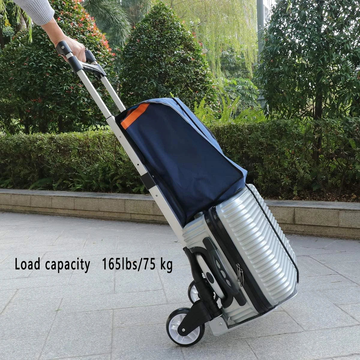 Folding Hand Truck, Heavy Duty Luggage Cart, Lightweight Portable Aluminum Luggage Cart with Telescoping Handle 165 lbs Capacity Qme