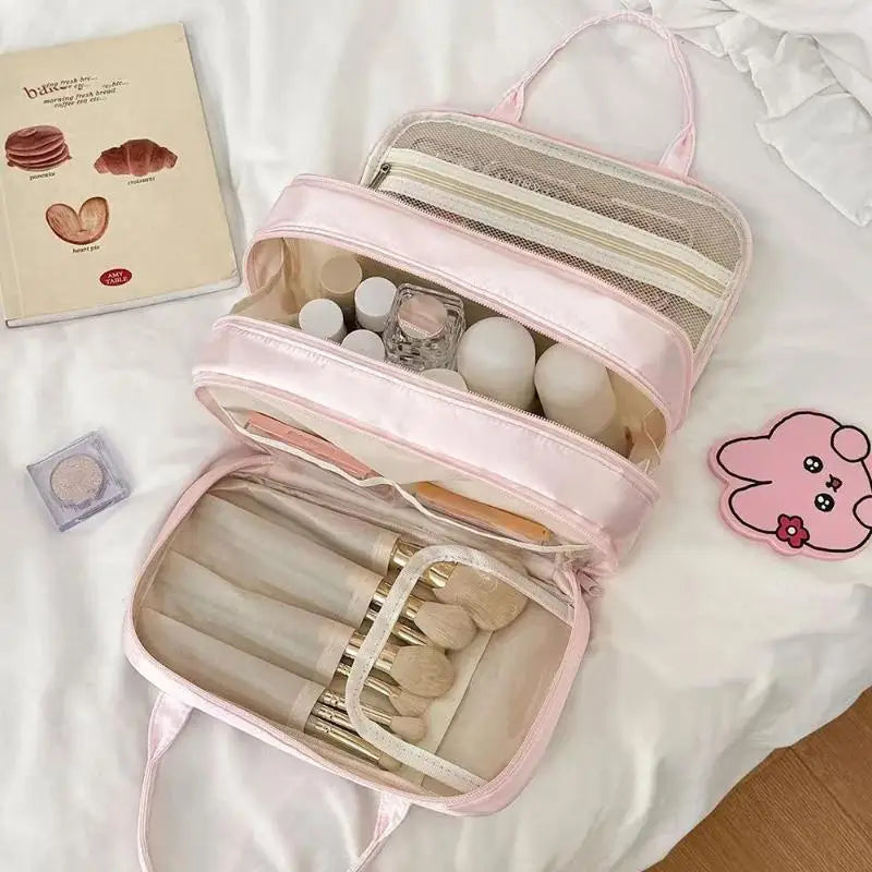 Large Capacity Portable Travel Cosmetic Bag Women's Lightweight Nylon Storage Organizer For Toiletries Easy To Carry Daily Use Qme