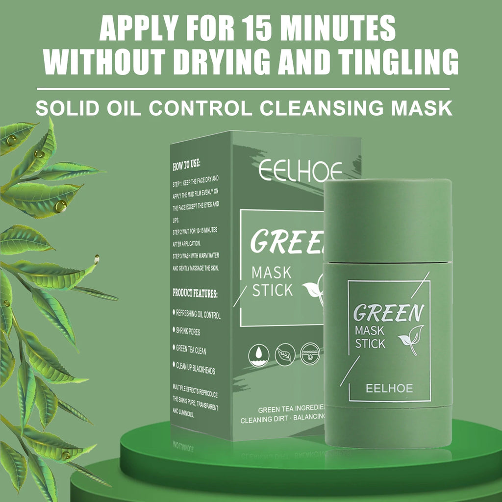 Green Tea Solid Mask Face Clean Mask Stick Shrink Pores Deep Cleans Acne Blackhead Remover Facial Cleansing Moisturizing Mask Qme