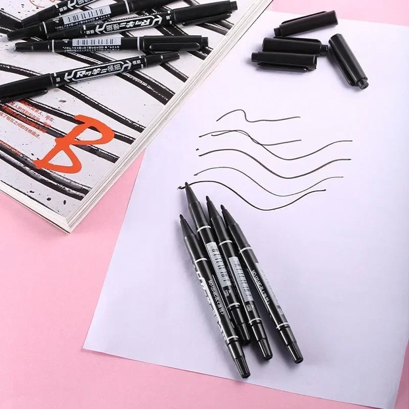 5/10Pcs Double Headed Marker Pen Oil Quick Drying Marker Pen Art Specific Marker Pen Fine Black Water-based Hook Pen Wholesale Qme