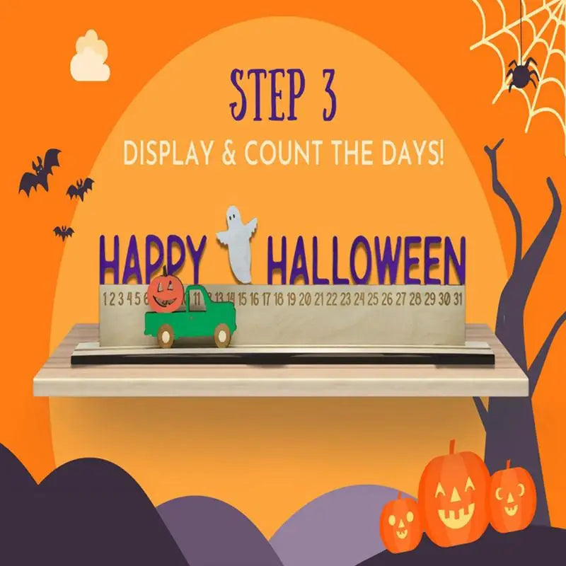 Halloween Wooden Calendar Spooky Advent Countdown Movable Number Qme