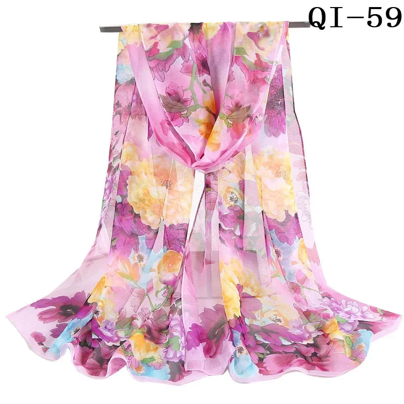 Painting Lotus Beach Sun Protection Chiffon Georgette Scarf Women