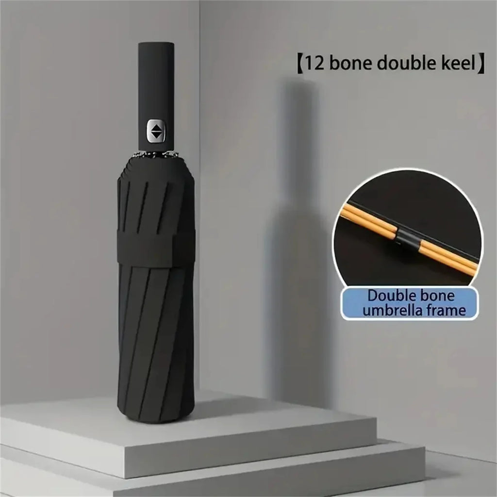 Semi Automatic 3-Fold Umbrella Durable 12-Bone Frame UV-Resistant Qme full-fiber 12K black