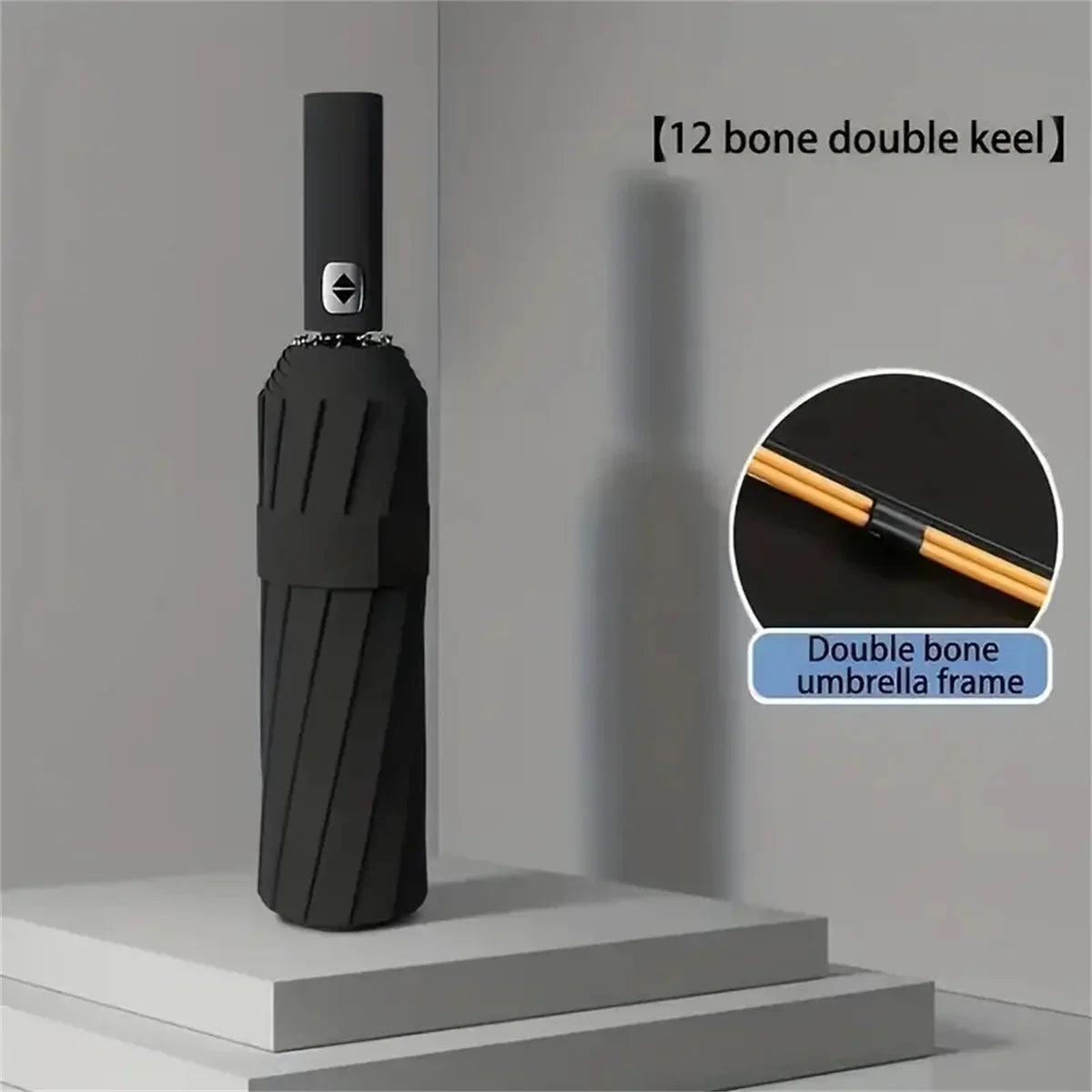 Semi Automatic 3-Fold Umbrella Durable 12-Bone Frame UV-Resistant Qme full-fiber 12K black