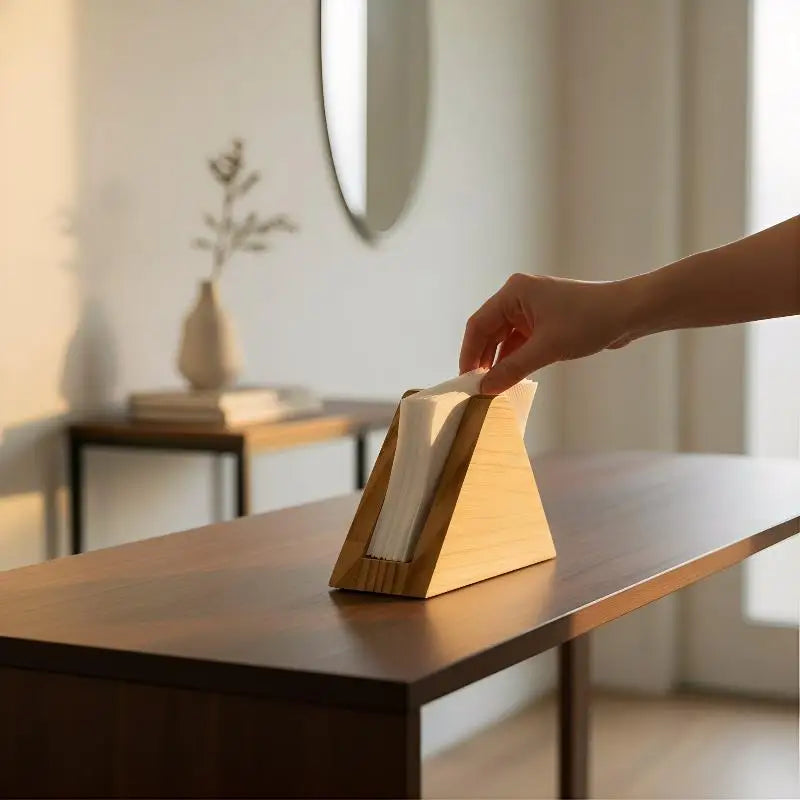 Wood Tissue Dispenser, Non-Slip Bottom Napkin Organizer, Decorative Paper Storage Box for Bathroom, Kitchen & Bedroom Countertop Qme
