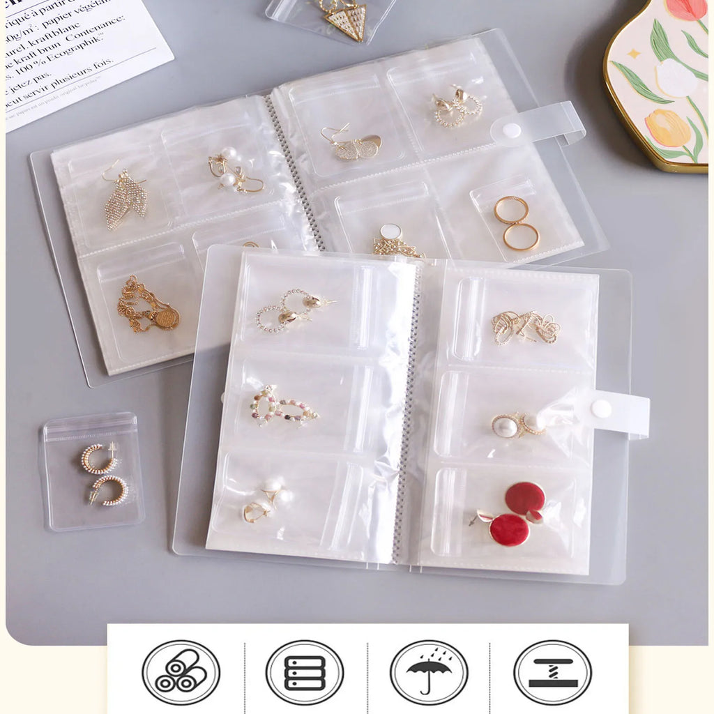 Jewelry Storage Albums Anti-oxidation Desktop Drawer Organizer BoxesTransparent Necklace Bracelet Ring Book Holder Jewelry Bag Qme