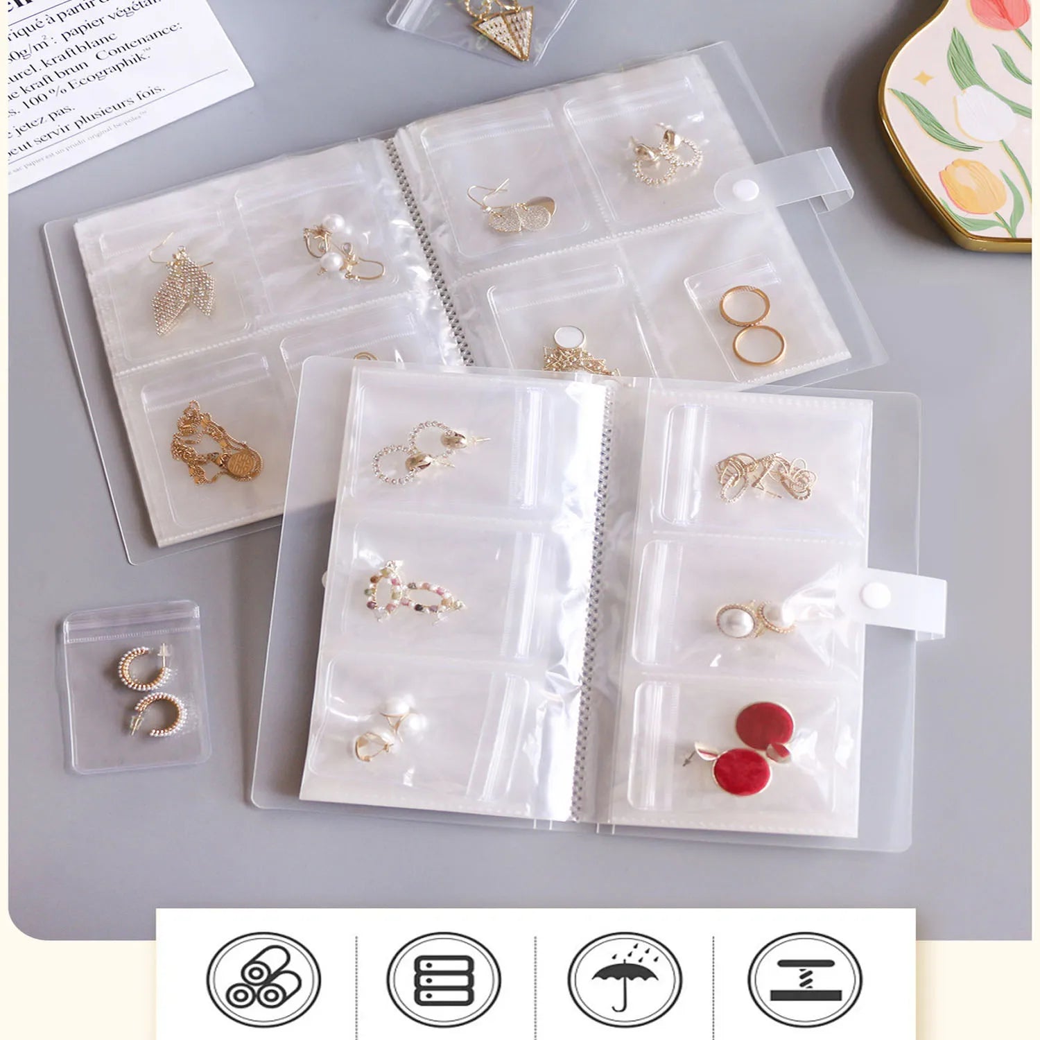 Jewelry Storage Albums Anti-oxidation Desktop Drawer Organizer BoxesTransparent Necklace Bracelet Ring Book Holder Jewelry Bag Qme