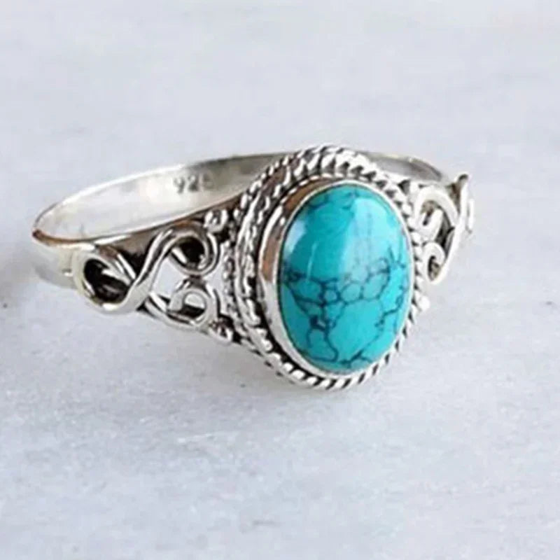 Fashion Retro Elegant Ring Natural Turquoise Wedding Engagement Qme A 11