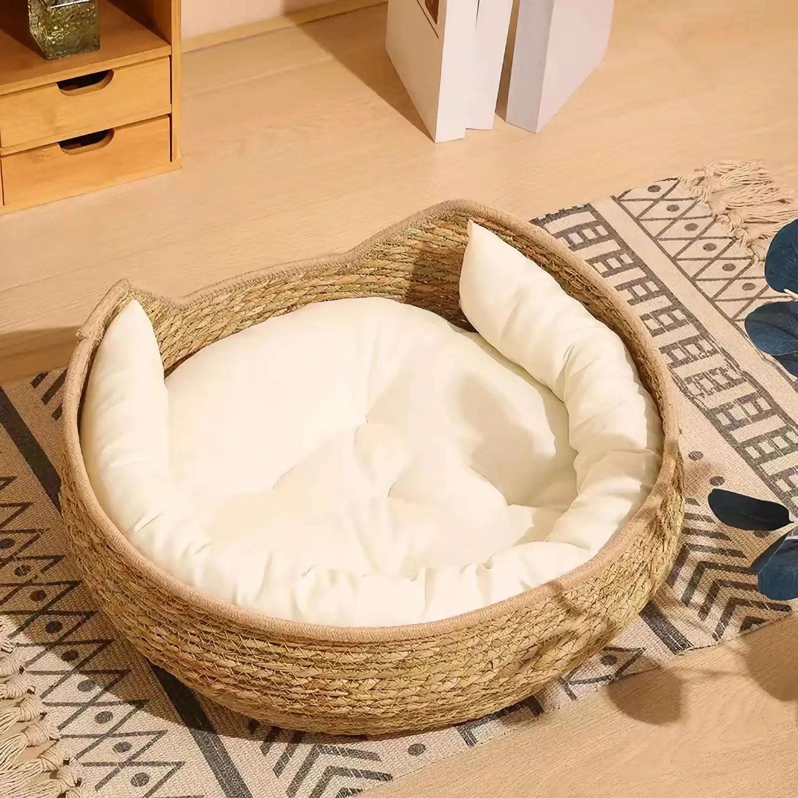 Cat Basket Cotton Rope Round Bed for Cat Sleep with Pillow All Season Indoor Weaving Pet Resting Scratching Sleeping Furniture Qme