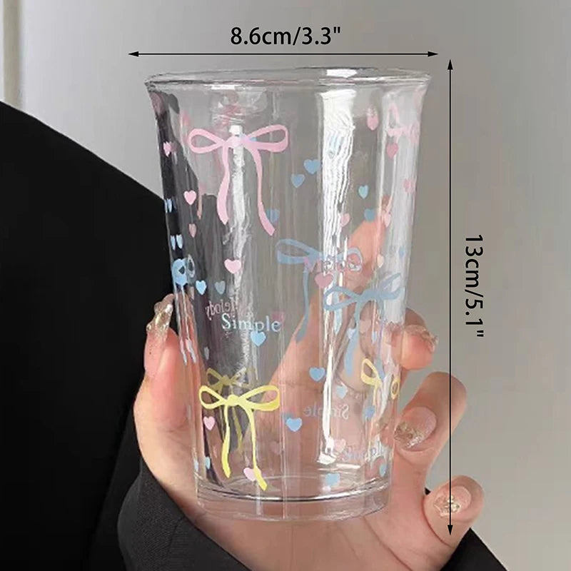 Bow Glass Cute Water Cup Cartoon Striped Doodle Coffee Mug Household Qme