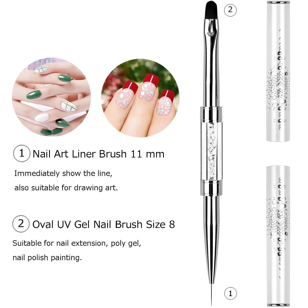 Dual-ended Nail Design Brush Rhinestone Handle UV Gel Nail Brush Professional Nail Art Tools Qme